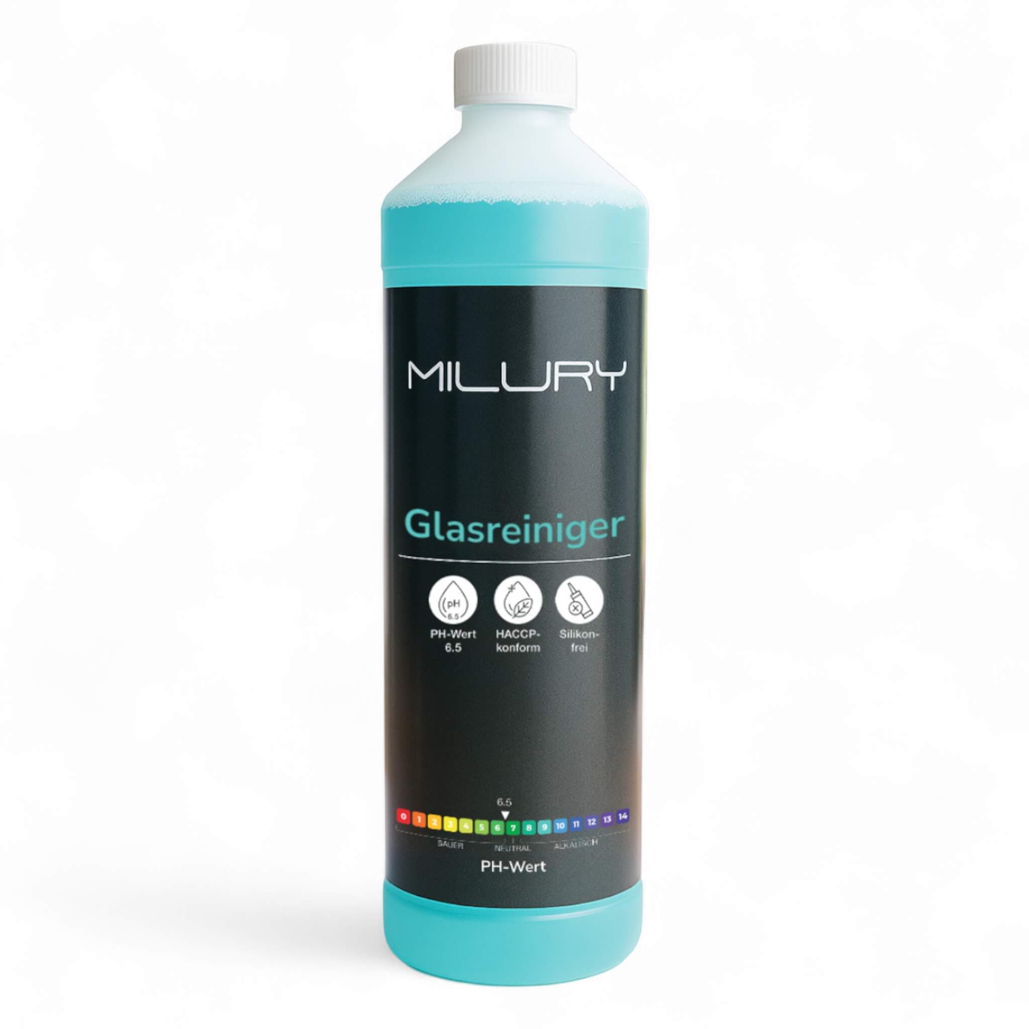 MILURY Glasreiniger mit Sprühflasche und praktischer 20 ml Dosierkugel