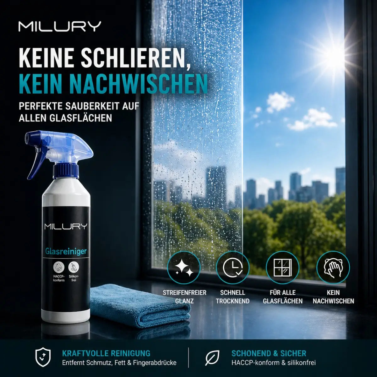 MILURY Glasreiniger Hochkonzentrat für streifenfreie Glasreinigung